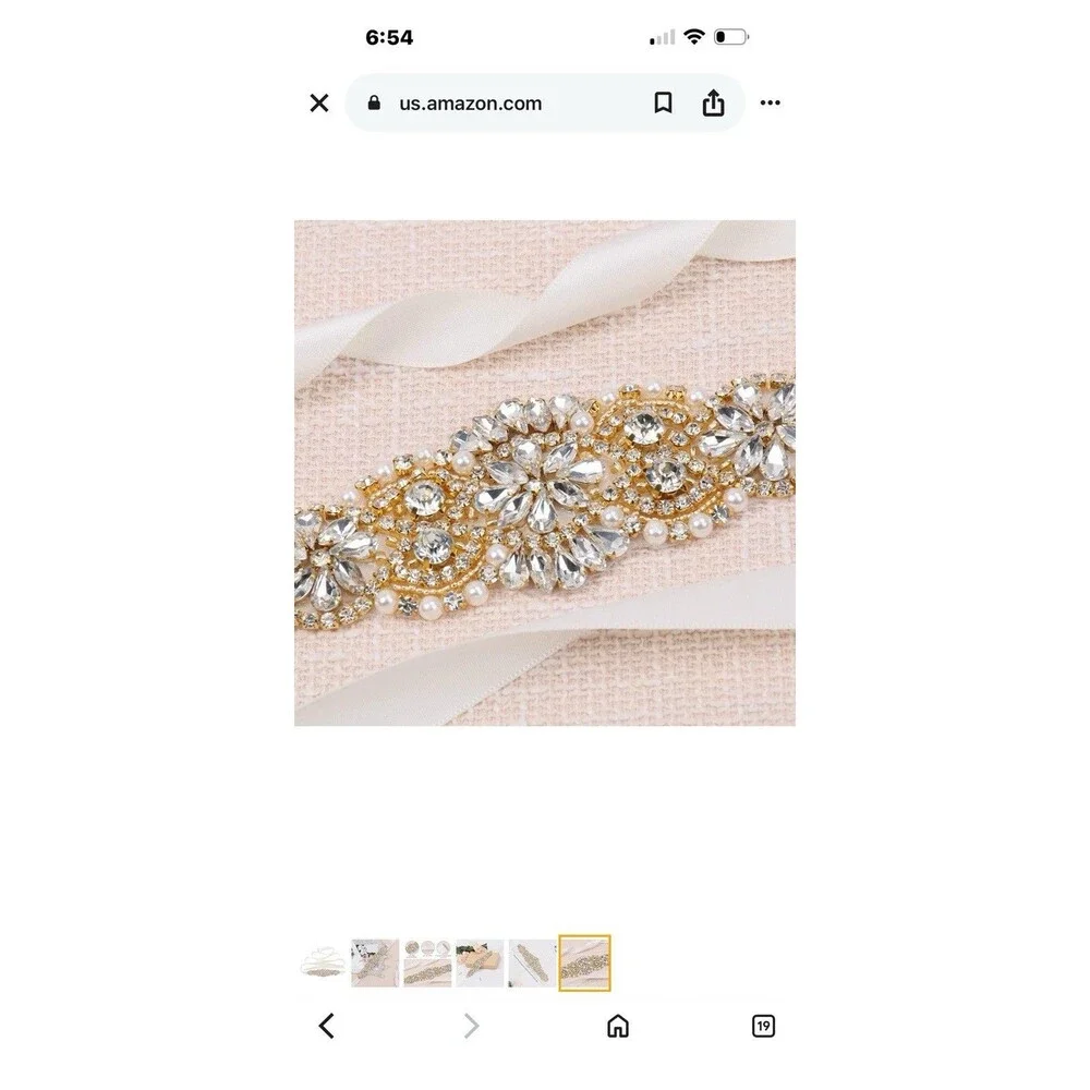 Tendaisy Crystal Rhinestone Faux Pearl Wedding Belt Cream Satin Ribbon Sash New